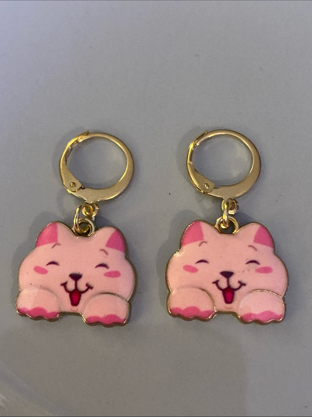 Cute Pink Cat Enamel Hoop Earrings